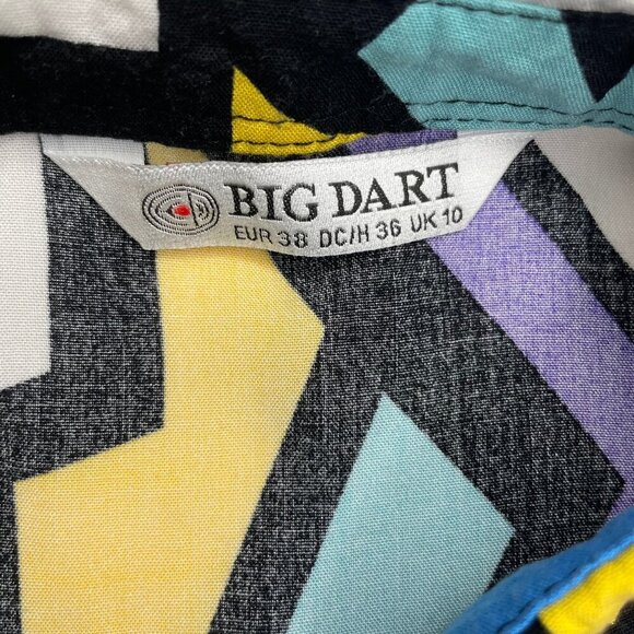 Big Dart Vintage Op Art Dopamine Colorblock Button Collared Blouse Shirt Top 8 - Picture 10 of 11
